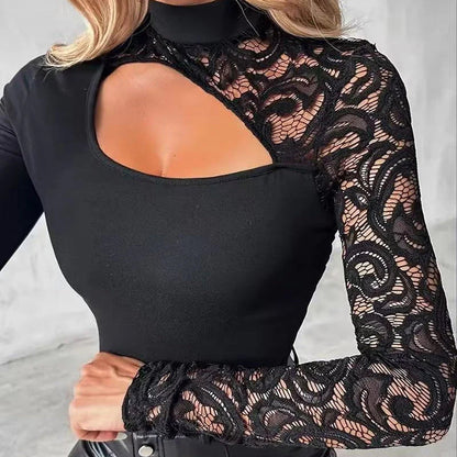 🔈🔈ÚJ ÉRKEZÉS 60% KEDVEZMÉNY🌸Női aszimmetrikus kivágott felső csipkeujjakkal👚