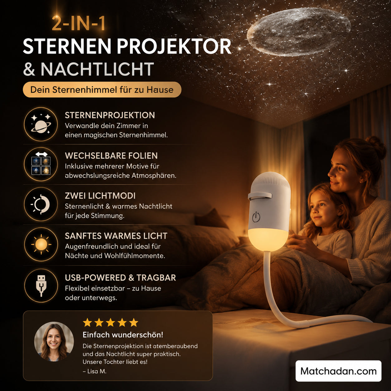 2 az 1-ben csillagos égbolt projektor és éjszakai fény