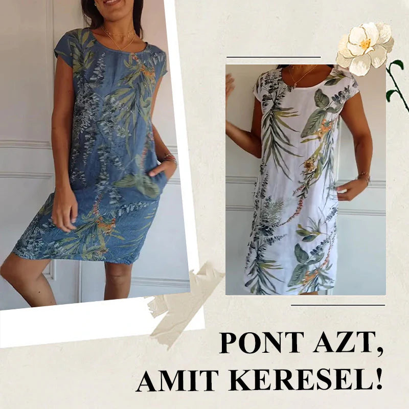 🌼Női pamut & vászon kerek nyakú nyomtatott ruha