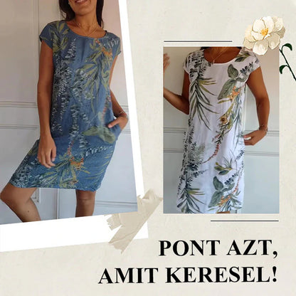 🌼Női pamut & vászon kerek nyakú nyomtatott ruha