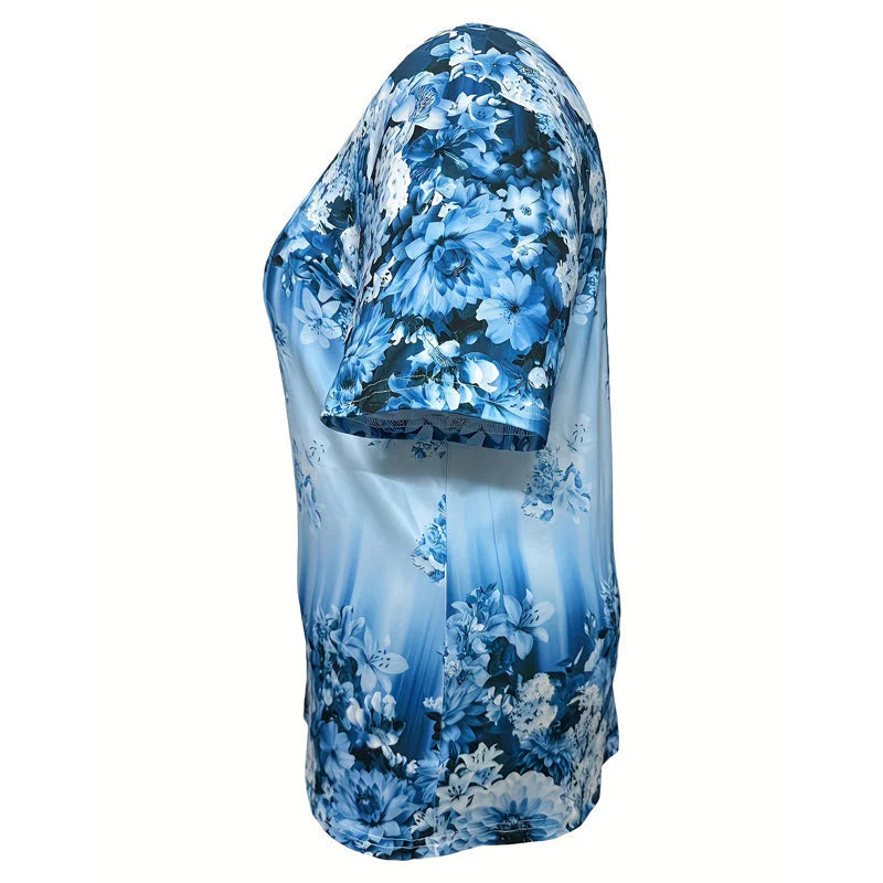 👚 50% KEDVEZMÉNY! 🌸 Elegáns női rövid ujjú felső virágmintával – Könnyű anyag, romantikus dizájn és tökéletes a meleg napokra ☀️