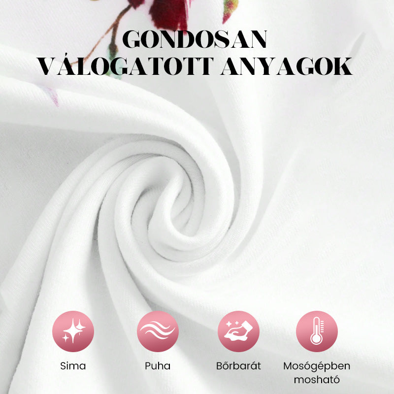 Női virágmintás V-nyakú póló