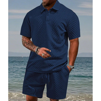 👕 50% KEDVEZMÉNY! 💎 Férfi kétrészes szett rombuszmintával - rövid ujjú ing és rövidnadrág - légies, gyűrődésmentes és laza nyári megjelenés ☀️