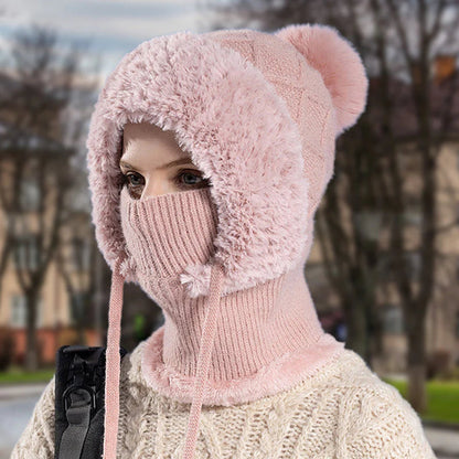 🔥Újdonság — stílusos, vastag kötött téli sapka meleg arcvédővel és sállal