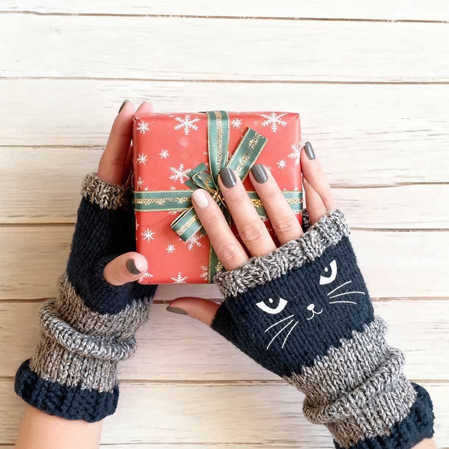 ❄️😻 Ujjatlan kesztyű macskás hímzéssel – meleg és stílusos télre ❄️