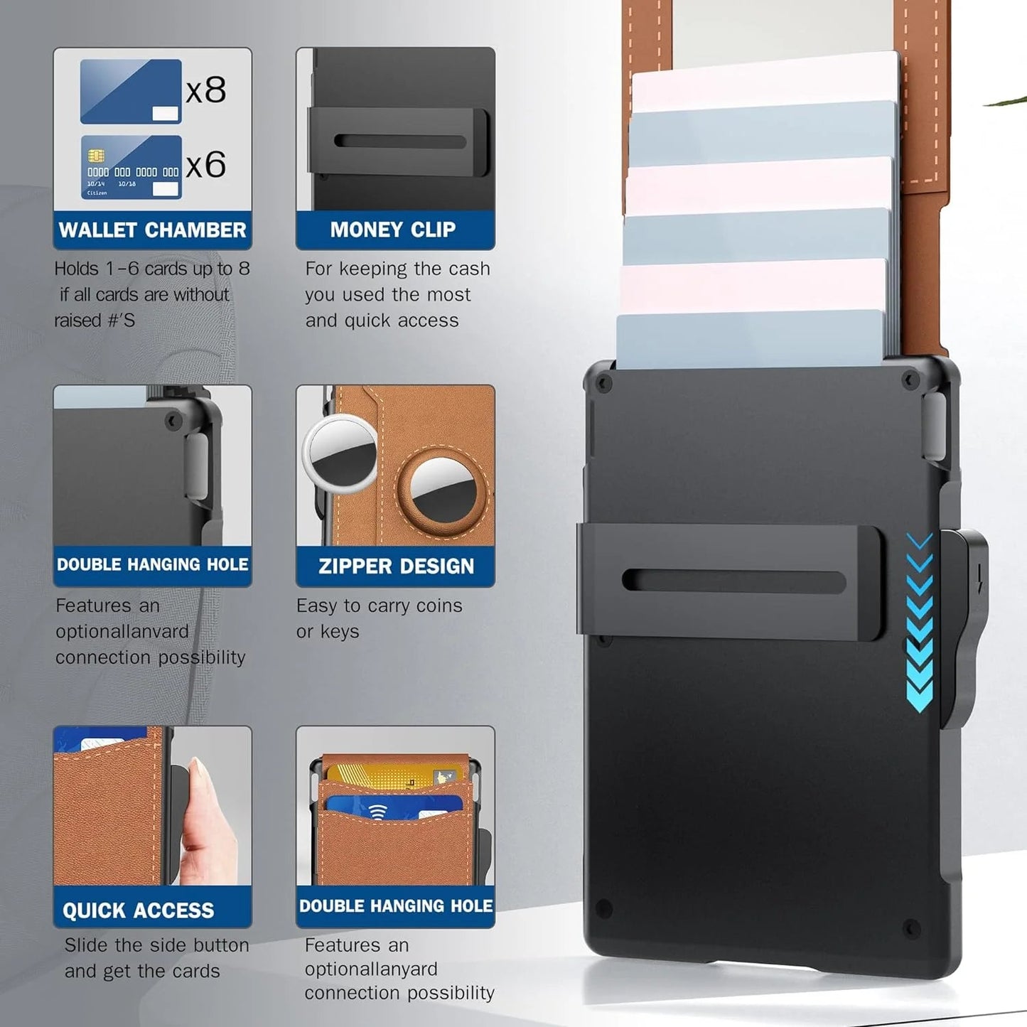 ✨AirTag férfi pénztárca - kihúzható alumínium tokkal, bankjegycsipesszel, finom bőr barázdákkal, bankkártyatartóval, RFID-blokkolással, minimalista, kétrészes pénztárca