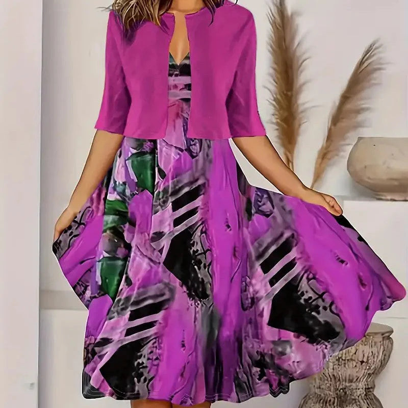 🔥Korlátozott ideig érvényes ajánlat: 50% kedvezmény💎👗Kétrészes női szett - rövid kardigán és ujjatlan ruha, elegáns és kifinomult😍