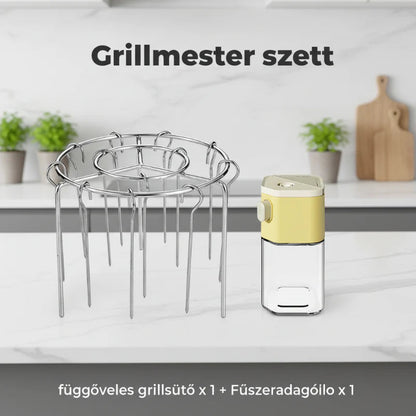 🥩Levegős fritőz, függőleges kebab grill + ingyenes hőálló kesztyűk🍤