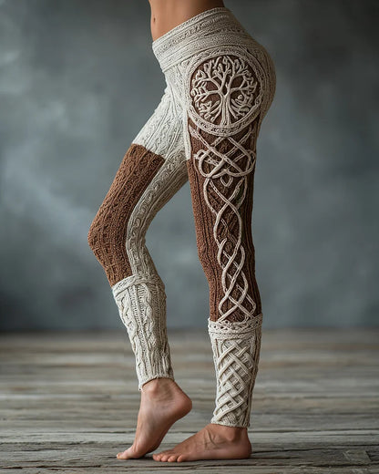 Vintage viking leggings kelta csomó motívummal és életfa jacquard kötéssel