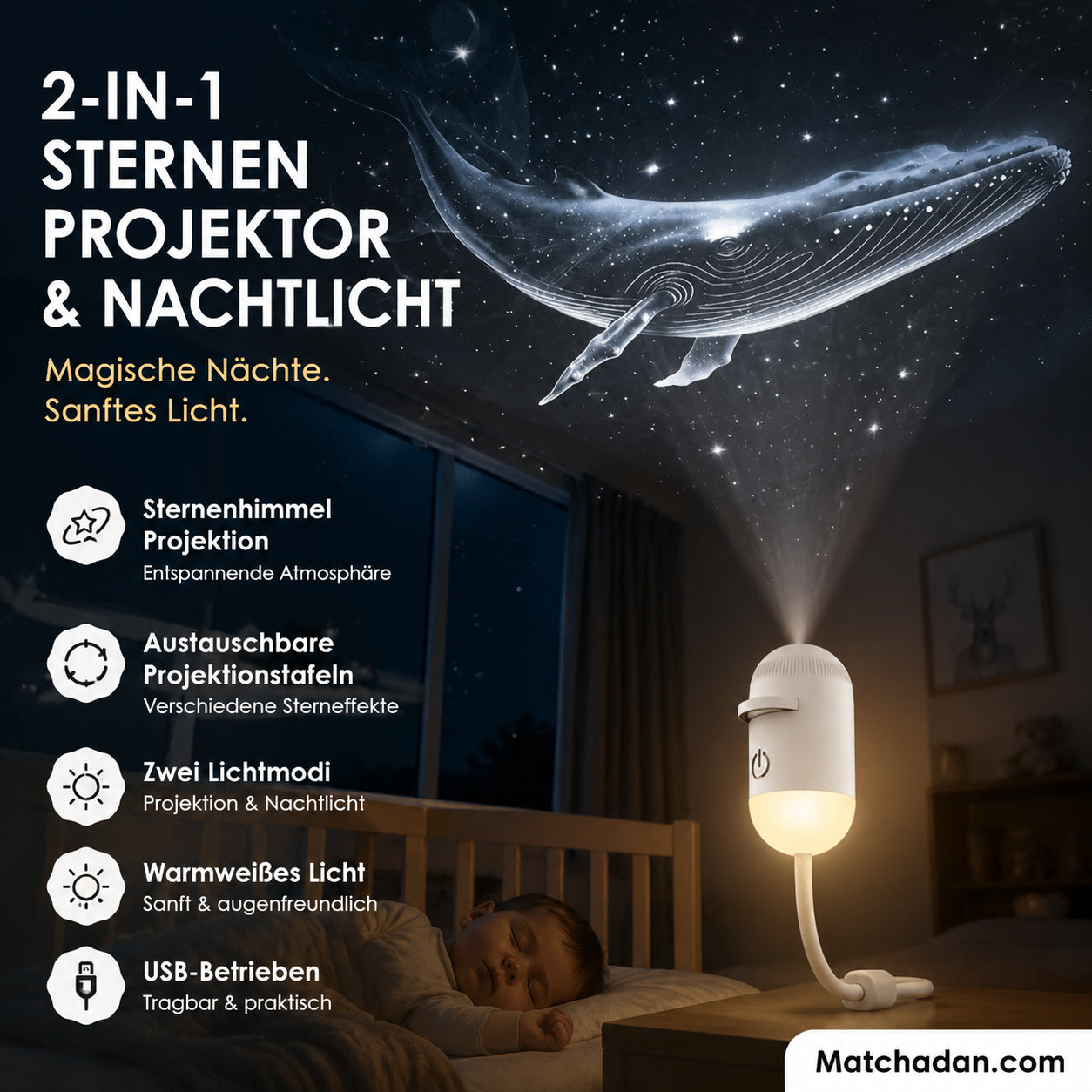 2 az 1-ben csillagos égbolt projektor és éjszakai fény