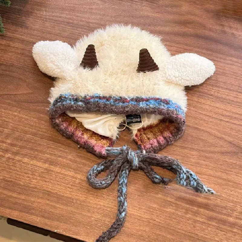 💖 Bolyhos, bárány alakú sapka aranyos fülekkel🎄🦌