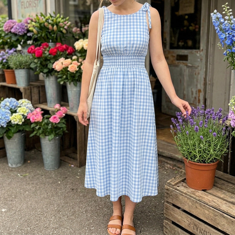 Retro maxi ruha kockás mintával