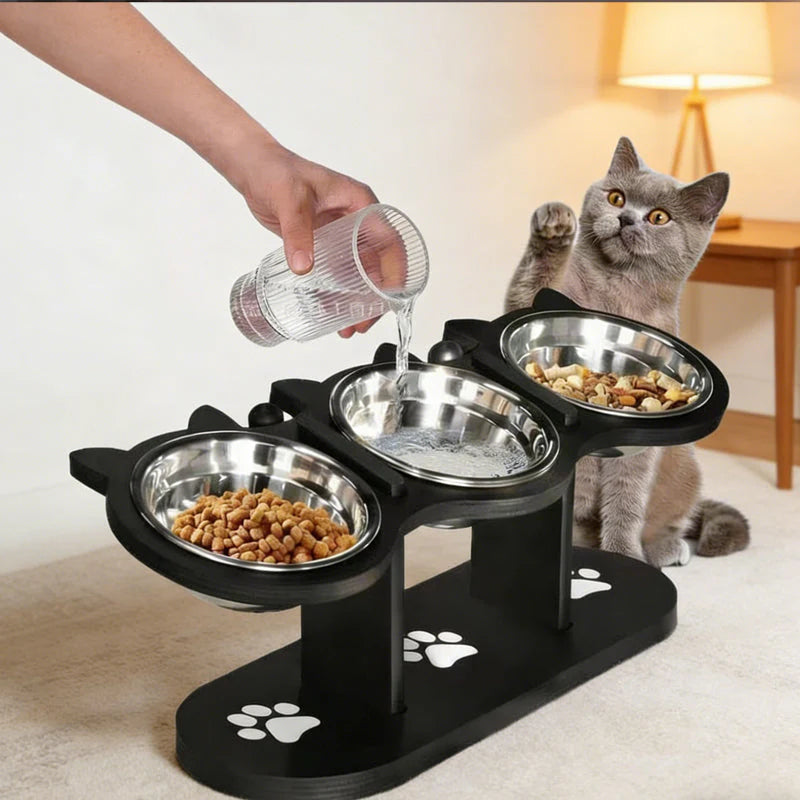🐾Kiemelt tál macskáknak és kutyáknak három tállal - csúszásmentes és stabil🥣🍽️✨