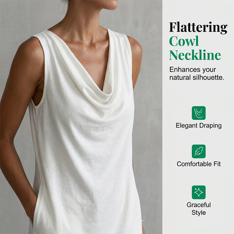 Elegáns, ujjatlan, cowl-nyakú ruha