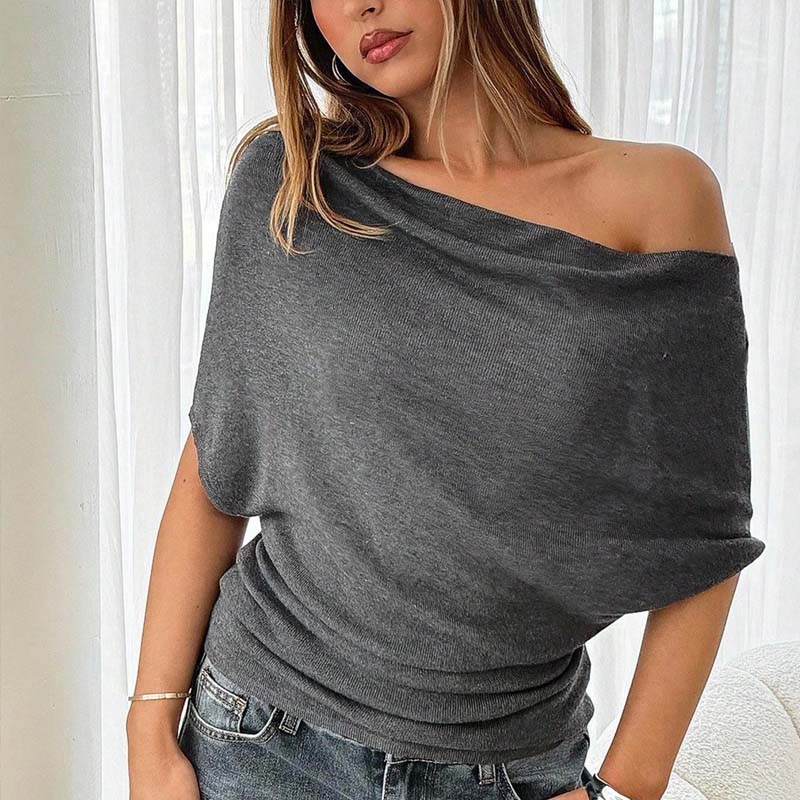 👚 Női váll nélküli, denevérszárnyas ujjú, aszimmetrikus felső - Stílusos és kényelmes 🦇✨