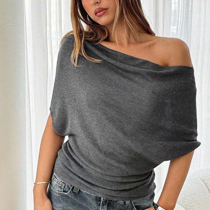 👚 Női váll nélküli, denevérszárnyas ujjú, aszimmetrikus felső - Stílusos és kényelmes 🦇✨