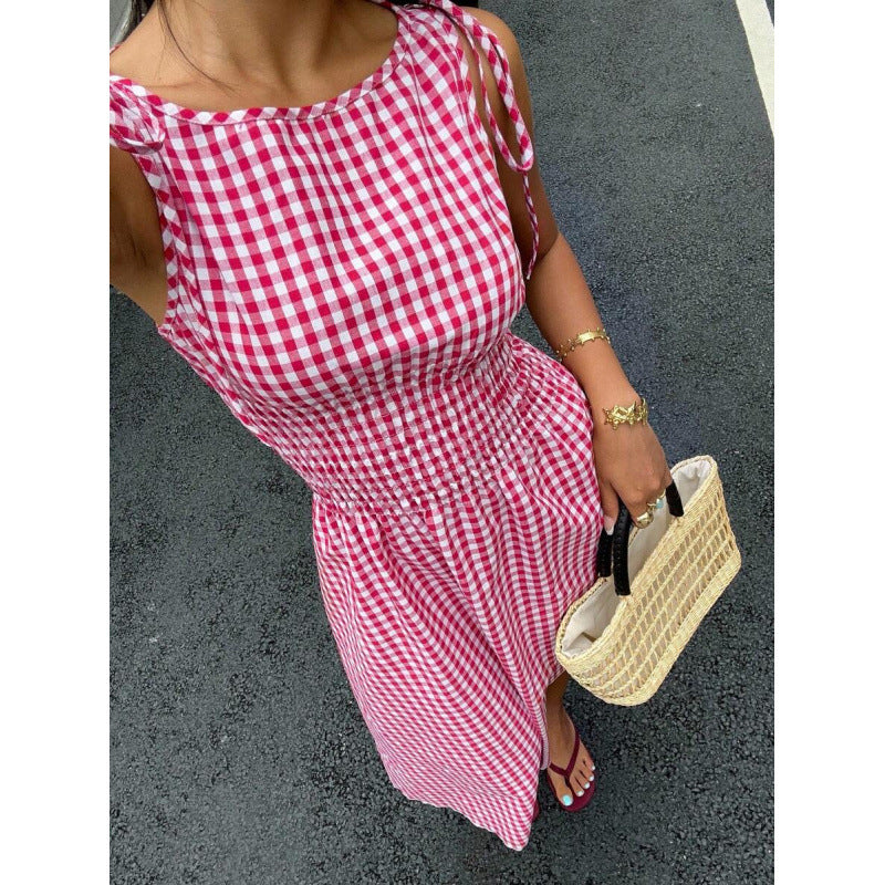 Retro maxi ruha kockás mintával