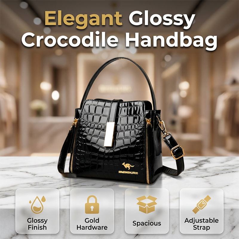 👜✨ Csillogó női kézitáska krokodilmintával - strukturált, arany részletekkel, tágas és elegáns 💼