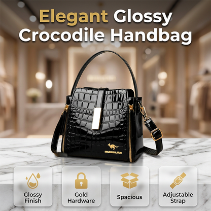 👜✨ Csillogó női kézitáska krokodilmintával - strukturált, arany részletekkel, tágas és elegáns 💼