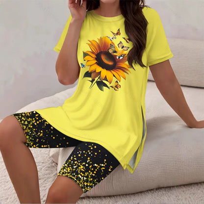 👚 Többmintás Hasított Tunika Leggings Lounge Szett