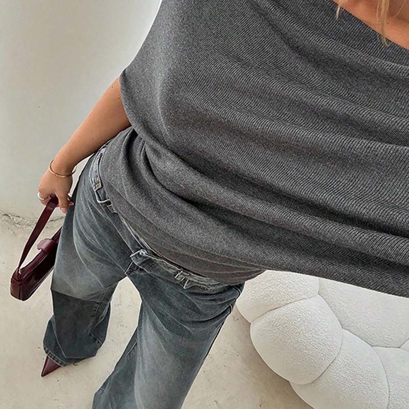 👚 Női váll nélküli, denevérszárnyas ujjú, aszimmetrikus felső - Stílusos és kényelmes 🦇✨