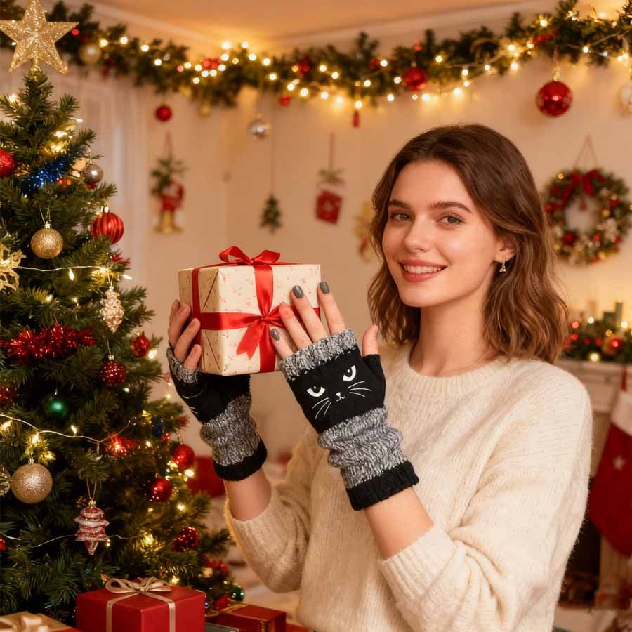 ❄️😻 Ujjatlan kesztyű macskás hímzéssel – meleg és stílusos télre ❄️