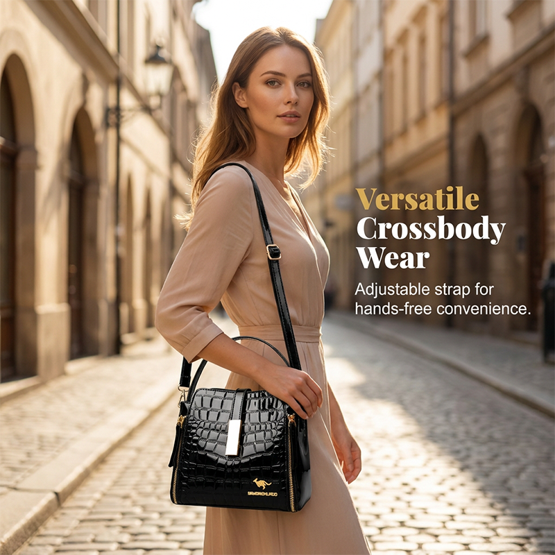 👜✨ Csillogó női kézitáska krokodilmintával - strukturált, arany részletekkel, tágas és elegáns 💼