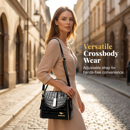 👜✨ Csillogó női kézitáska krokodilmintával - strukturált, arany részletekkel, tágas és elegáns 💼