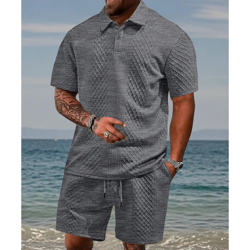 👕 50% KEDVEZMÉNY! 💎 Férfi kétrészes szett rombuszmintával - rövid ujjú ing és rövidnadrág - légies, gyűrődésmentes és laza nyári megjelenés ☀️