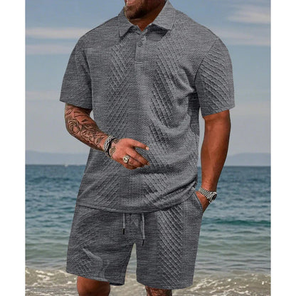 👕 50% KEDVEZMÉNY! 💎 Férfi kétrészes szett rombuszmintával - rövid ujjú ing és rövidnadrág - légies, gyűrődésmentes és laza nyári megjelenés ☀️