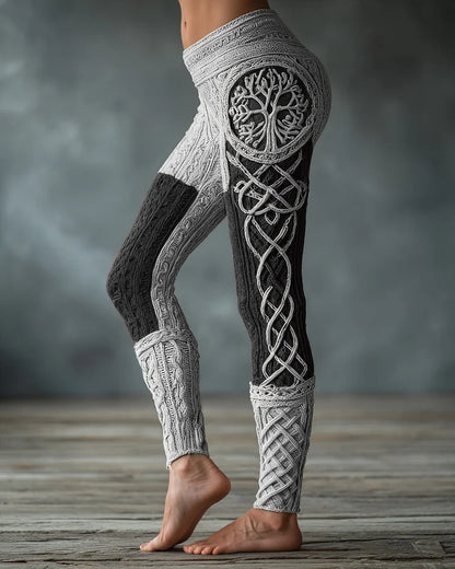 Vintage viking leggings kelta csomó motívummal és életfa jacquard kötéssel