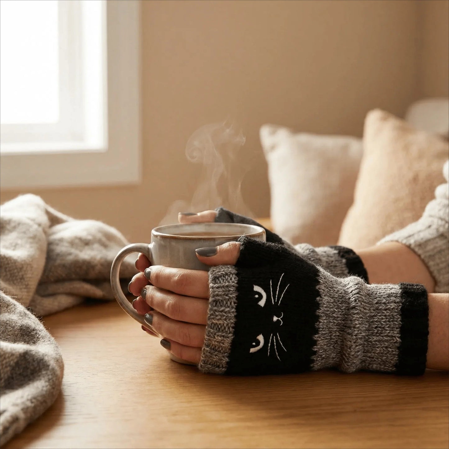 ❄️😻 Ujjatlan kesztyű macskás hímzéssel – meleg és stílusos télre ❄️