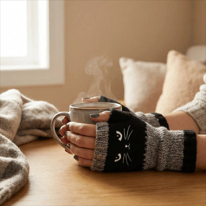 ❄️😻 Ujjatlan kesztyű macskás hímzéssel – meleg és stílusos télre ❄️
