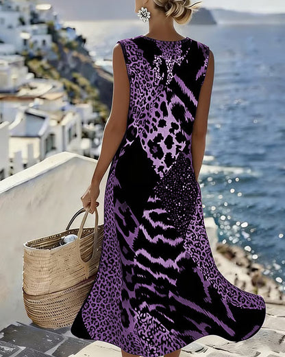 🔥49% kedvezmény a készlet erejéig!🎉Ujjatlan leopárdmintás patchwork maxi ruha