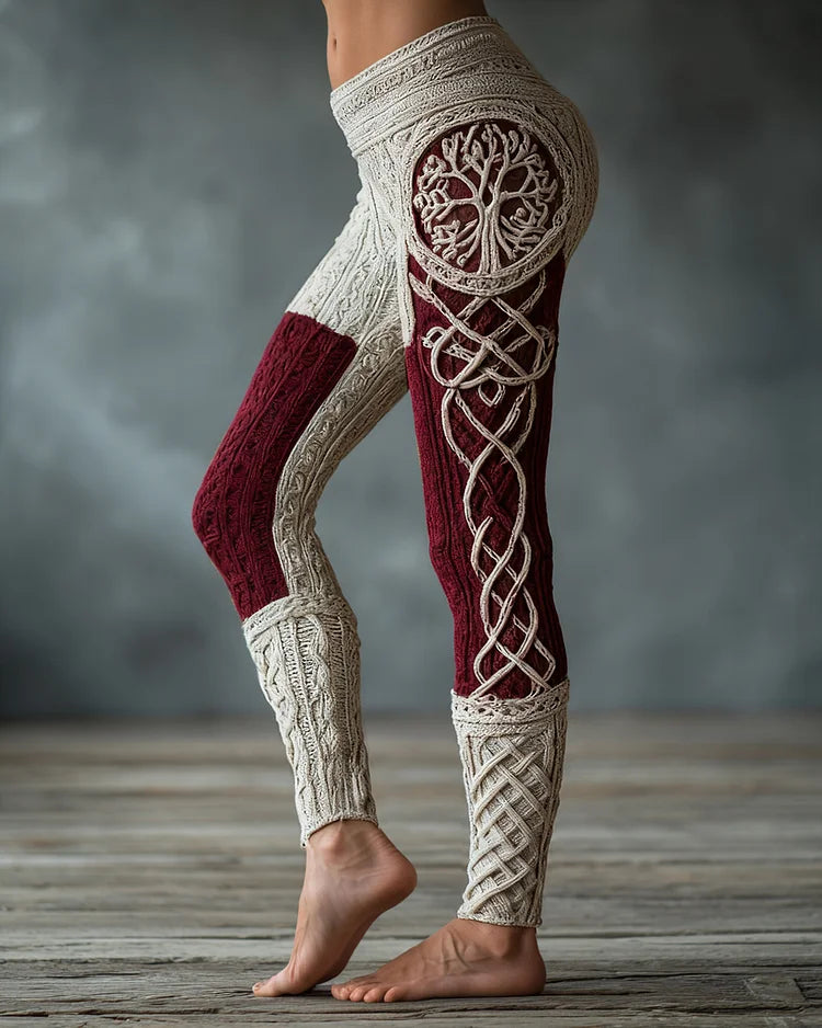 Vintage viking leggings kelta csomó motívummal és életfa jacquard kötéssel