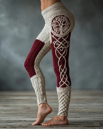 Vintage viking leggings kelta csomó motívummal és életfa jacquard kötéssel