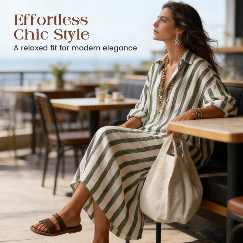👗 50% KEDVEZMÉNY! 🌞 Csíkos ingruha hosszú ujjal - túlméretezett szabás, függőleges csíkok, tiszta pamut és praktikus oldalsó zsebek ✨