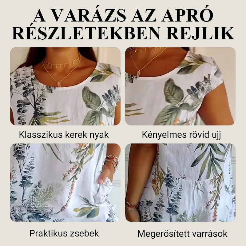 🌼Női pamut & vászon kerek nyakú nyomtatott ruha
