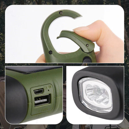 Kültéri vészlámpa (hajtókar + napelemes + USB töltő)