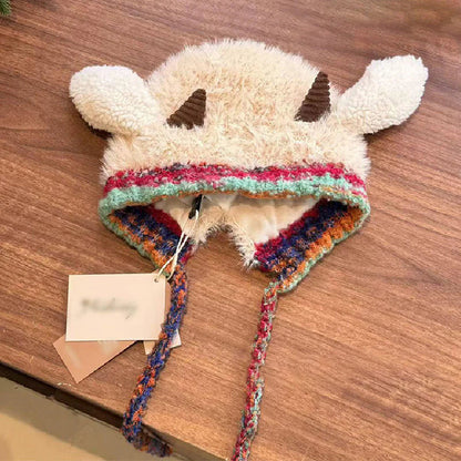 💖 Bolyhos, bárány alakú sapka aranyos fülekkel🎄🦌
