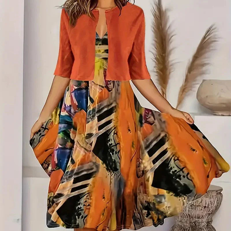🔥Korlátozott ideig érvényes ajánlat: 50% kedvezmény💎👗Kétrészes női szett - rövid kardigán és ujjatlan ruha, elegáns és kifinomult😍