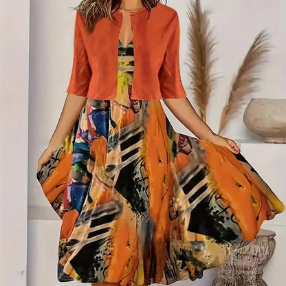 🔥Korlátozott ideig érvényes ajánlat: 50% kedvezmény💎👗Kétrészes női szett - rövid kardigán és ujjatlan ruha, elegáns és kifinomult😍