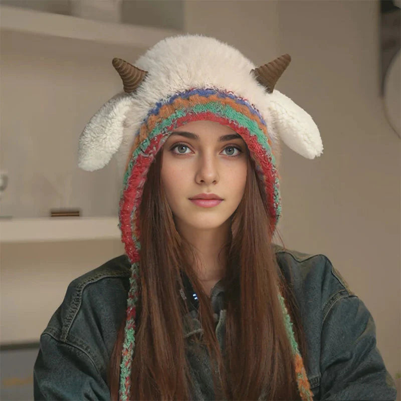 💖 Bolyhos, bárány alakú sapka aranyos fülekkel🎄🦌