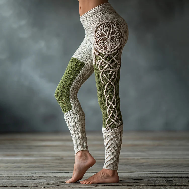 Vintage viking leggings kelta csomó motívummal és életfa jacquard kötéssel