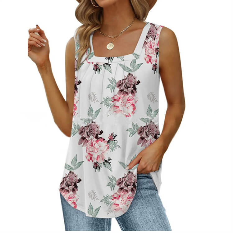 Virágmintás, négyzet alakú nyakkivágású camisole – boho stílus