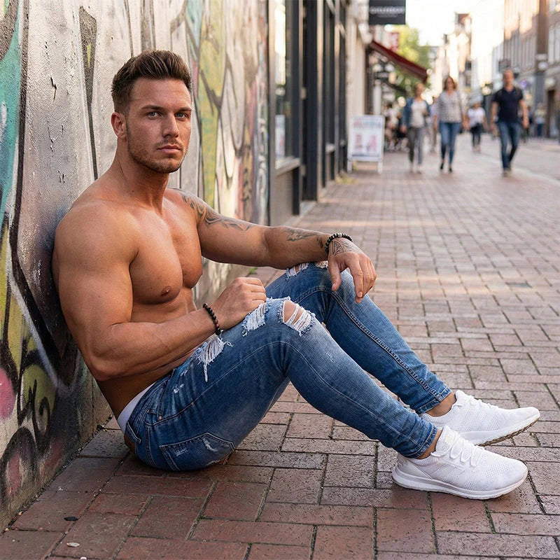 🔥🎁Új 50% KEDVEZMÉNY🔥Elegáns férfi skinny farmer kopott hatással