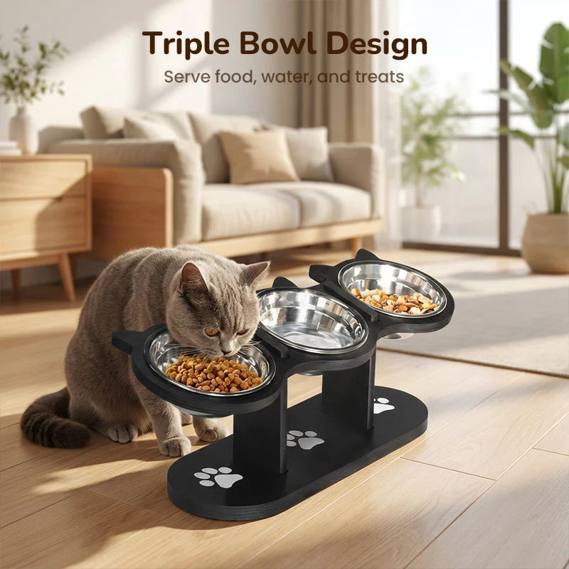 🐾Kiemelt tál macskáknak és kutyáknak három tállal - csúszásmentes és stabil🥣🍽️✨