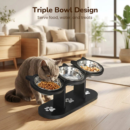 🐾Kiemelt tál macskáknak és kutyáknak három tállal - csúszásmentes és stabil🥣🍽️✨