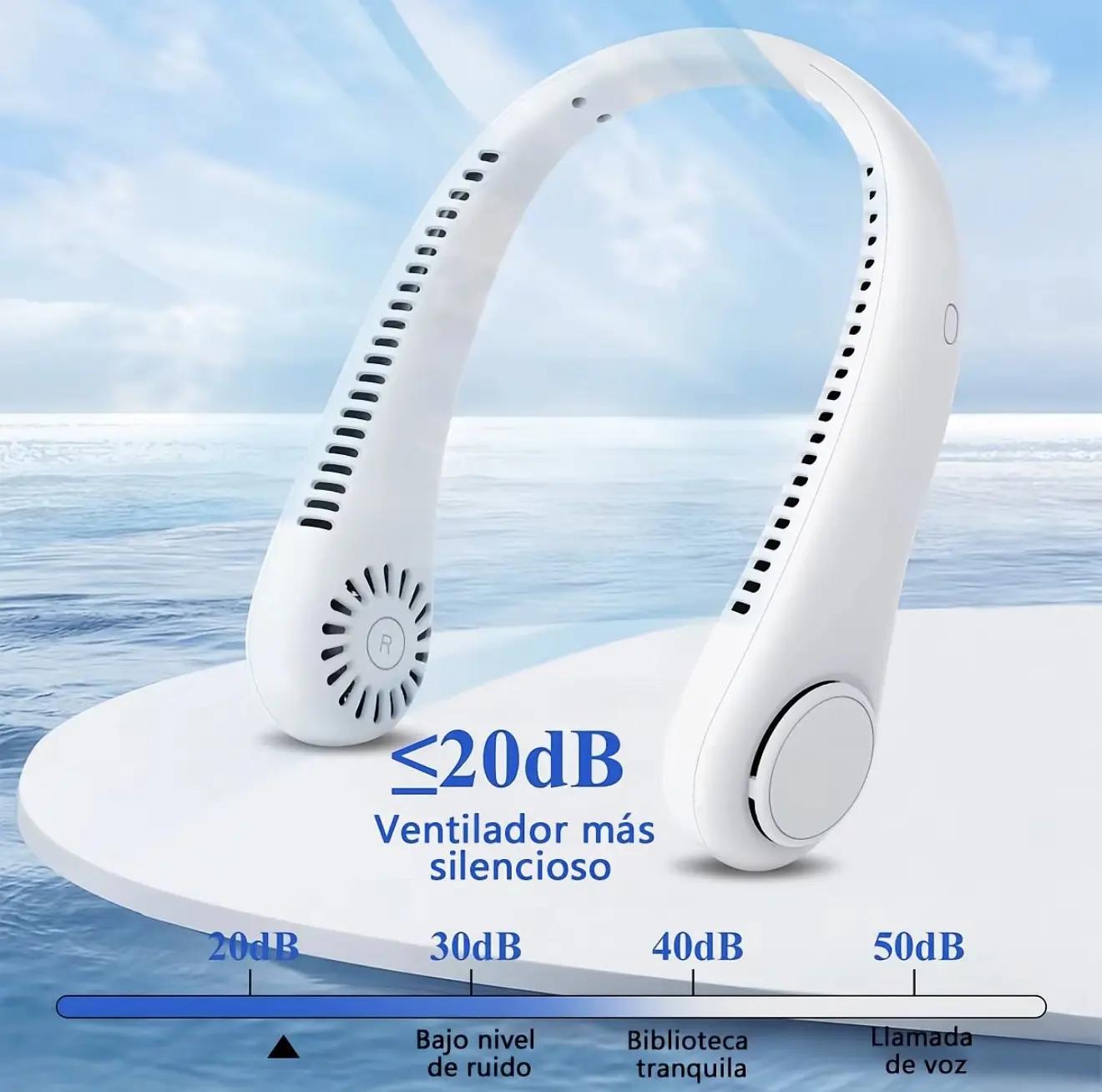 Hordozható mini nyakventilátor, USB-ről tölthető, kézmentes, lapát nélküli, 3 sebességes, erős légárammal