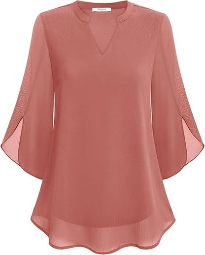 Tüllbluse mit Spitzenvolant